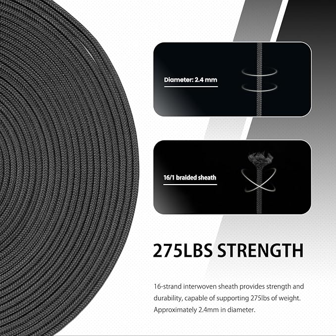 Abma Cord 2.4mm Paracord 275 100ft Nylon Rope 4 Strands Tactical Parachute Cord - Image 4