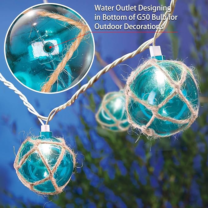 Nautical String Lights, Beach Theme Float Lights Set of 10 Blue G50 Beach - Image 4