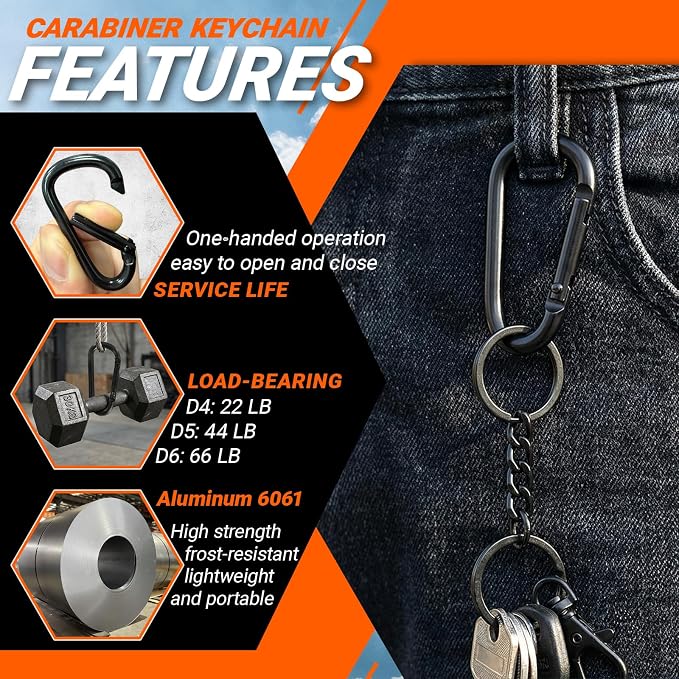 Carabiner Clip, Aluminum Carabiner D Ring Hook Keychain Clip - Image 3
