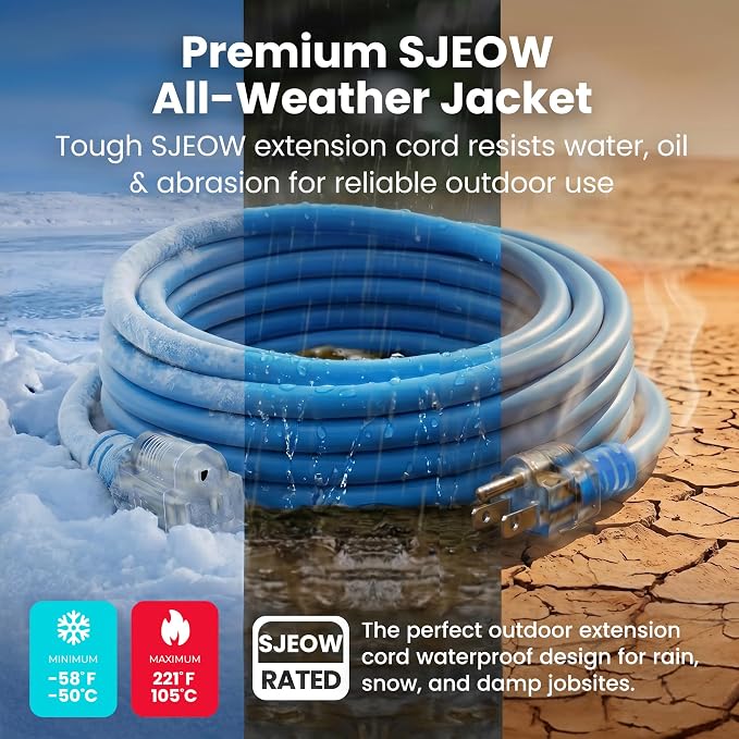 GEARit 100 Ft Extension Cords 14/3 Gauge Outdoor/Indoor SJTW 14 AWG 3 Prong - Image 4