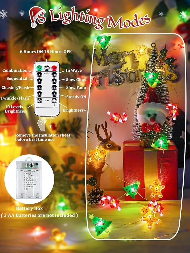 Christmas String Lights Decoration, 10ft 30LED Christmas Tree Gingerbread Man - Image 2