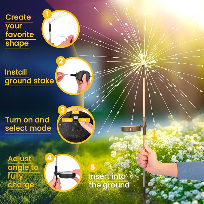 GIGALUMI Garden Decor Outdoor Lights 120LED 2Pack, Solar Garden Lights Outside - Image 8