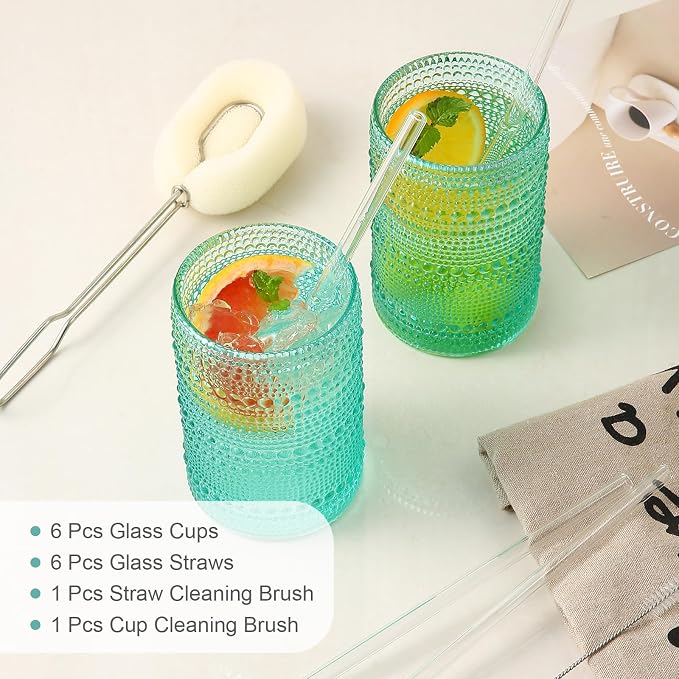 ZMOWIPDL Vintage Glassware Drinking Glasses Set of 6, 15 oz Hobnail Glass Cups - Image 5