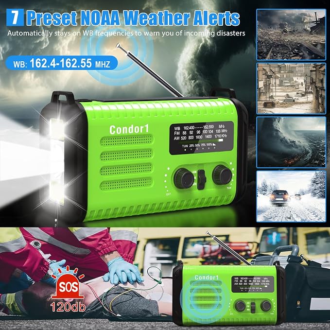 20000mAh Solar Hand Crank Emergency Radio, NOAA Portable Emergency AM/FM Radio - Image 2