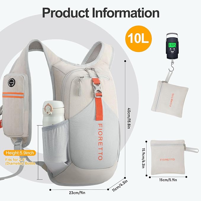 FIORETTO 10L Hiking Backpack for Women Men Mini Packable Backpack Lightweight - Image 5