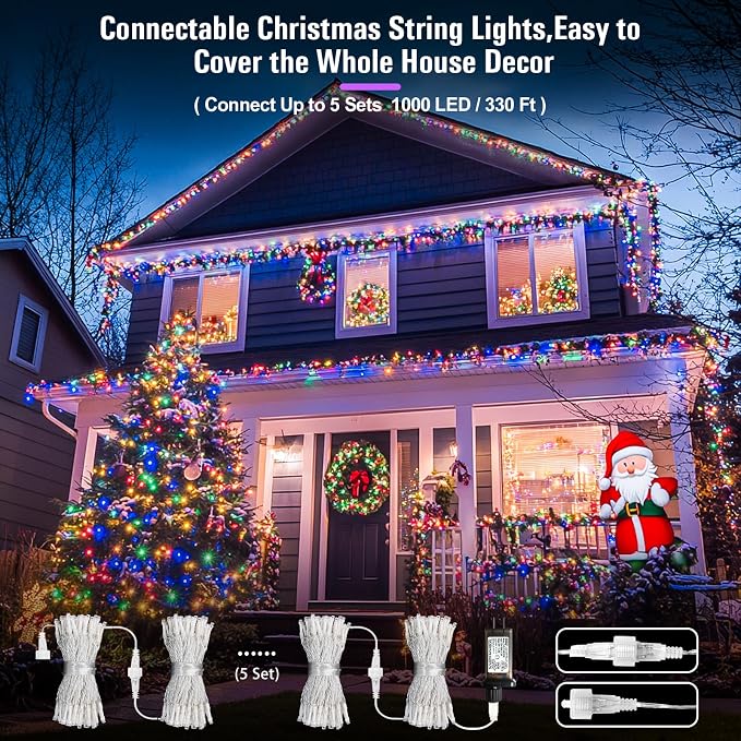 JMEXSUSS Multicolor Christmas Tree Lights Outdoor Indoor Clear Wire, 200 LED - Image 2