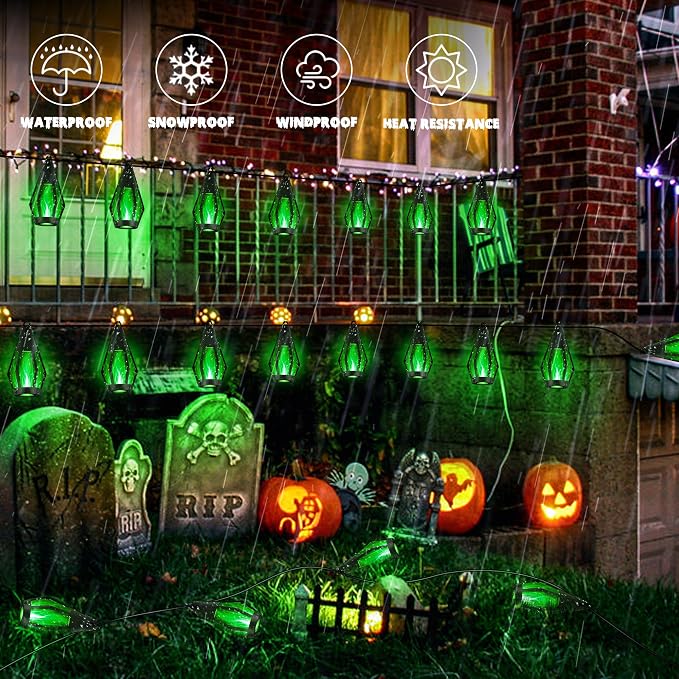 iBaycon Solar Halloween Lights, 42Ft 15 LED Bulbs Flickering Flame String Light - Image 5