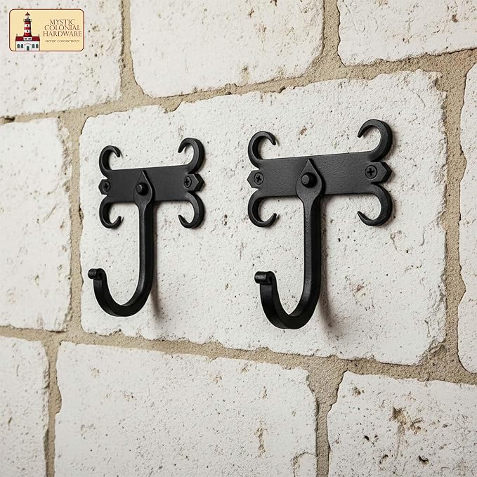 Mystic Colonial Rustic Cast Iron Wall Hooks, Heavy Duty Retro Utility Hooks - Image 3