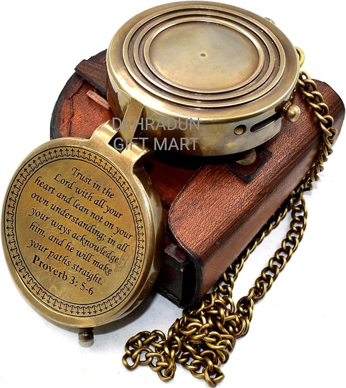Handmade Vintage Brass Engraved Compass - Image 2