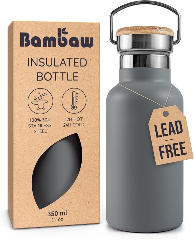 Bambaw 12 oz Stainless Steel Water Bottle, Insulated Water Bottle by Bambaw