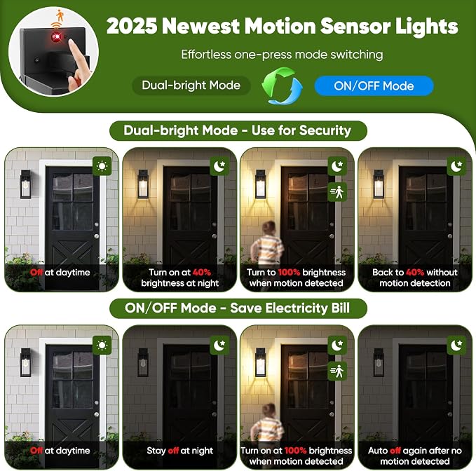 Upgraded Motion Sensor Outdoor Wall Light, Large Size Dusk to Dawn Porch Light - Image 2