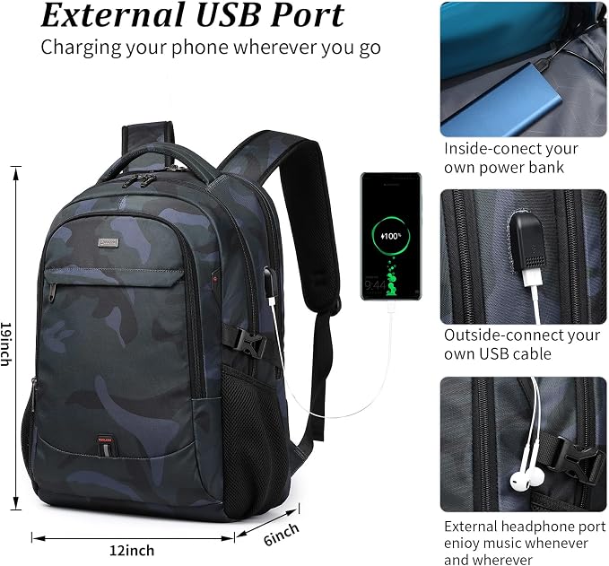 DUSLANG 17 Inch Travel Laptop Backpack Water Resistant Hiking Backpack - Image 2