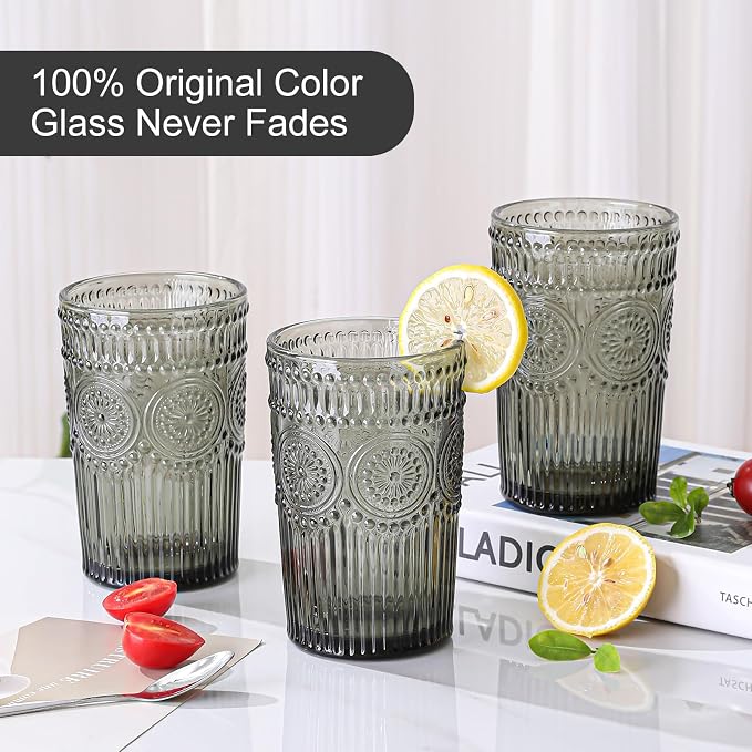 ZMOWIPDL Vintage Glassware Drinking Glasses Set of 6, 13 oz Grey Textured - Image 3