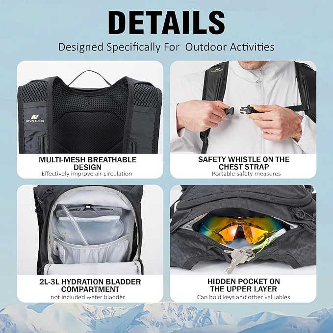 N NEVO RHINO Small Hiking & Trekking Backpack, 10L Lightweight Travel Backpack - Image 6