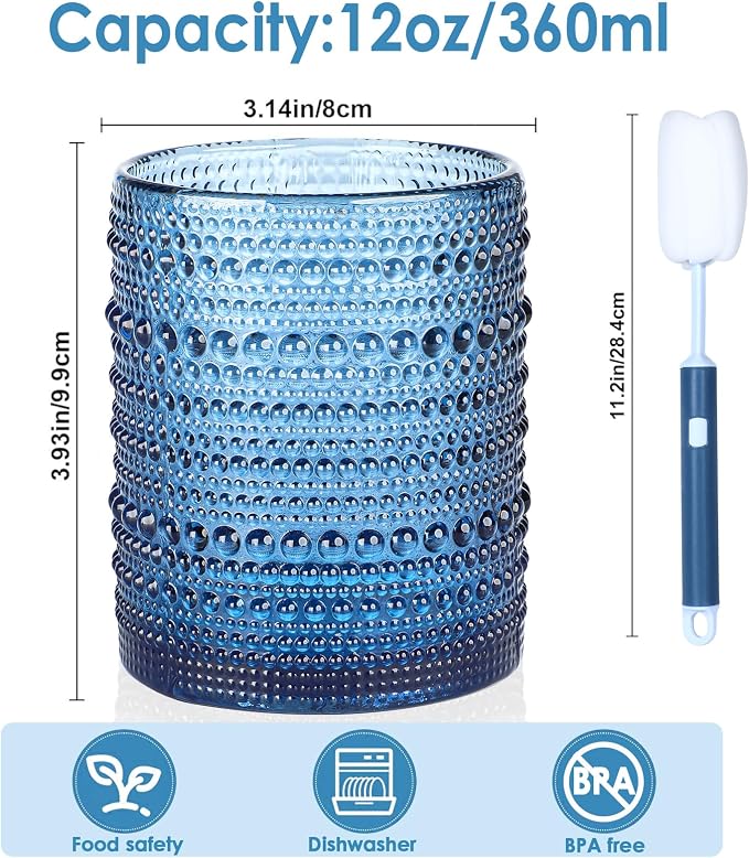 KMIGRUAN Hobnail Drinking Glasses Set of 6, 12oz Blue Vintage Glassware - Image 2