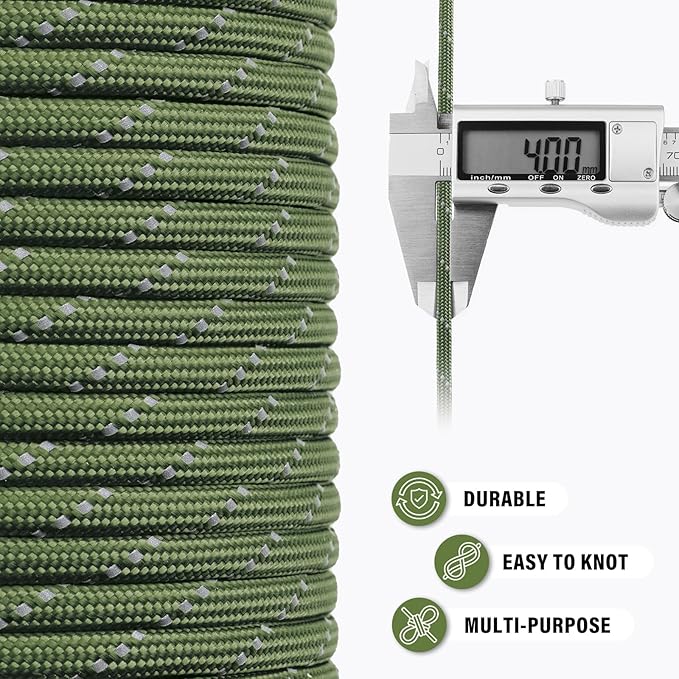 Reflective Paracord Rope 750 lb - 50ft 5/32" Parachute Cord 4MM 12-Strand para - Image 6