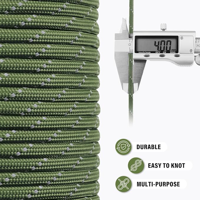 Reflective Paracord Rope 750 lb - 1000ft 5/32" Parachute Cord 4MM 12-Strand - Image 6