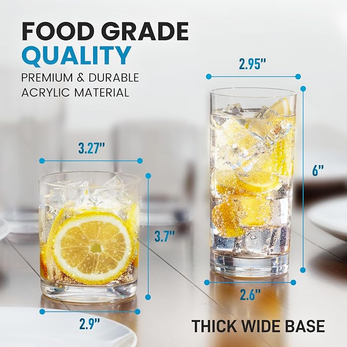 Zulay Kitchen Plastic Drinking Glasses – Mixed 16oz & 12oz Acrylic Shatterproof - Image 4