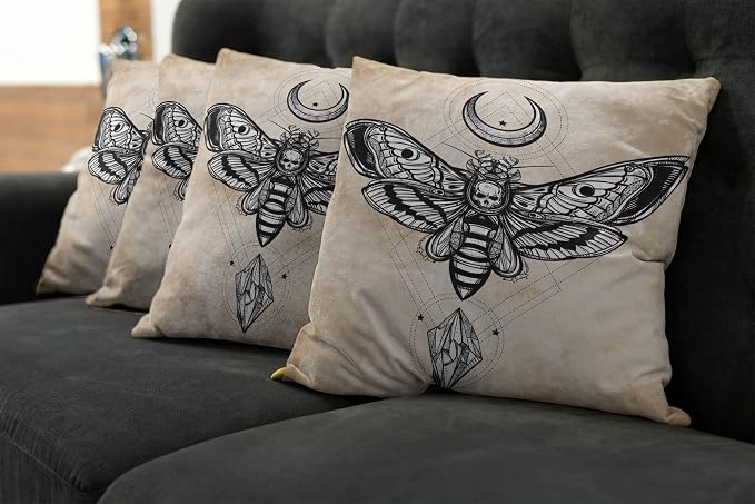 Ambesonne Fantasy Throw Pillow Cushion Case Pack of 4, Dead Head Hawk Moth Luna - Image 7
