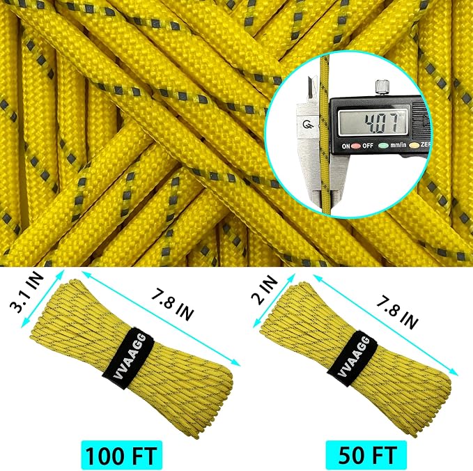 VVAAGG Reflective Paracord Rope 100FT, 7 Strand Nylon para Cord Lanyard Utility - Image 2