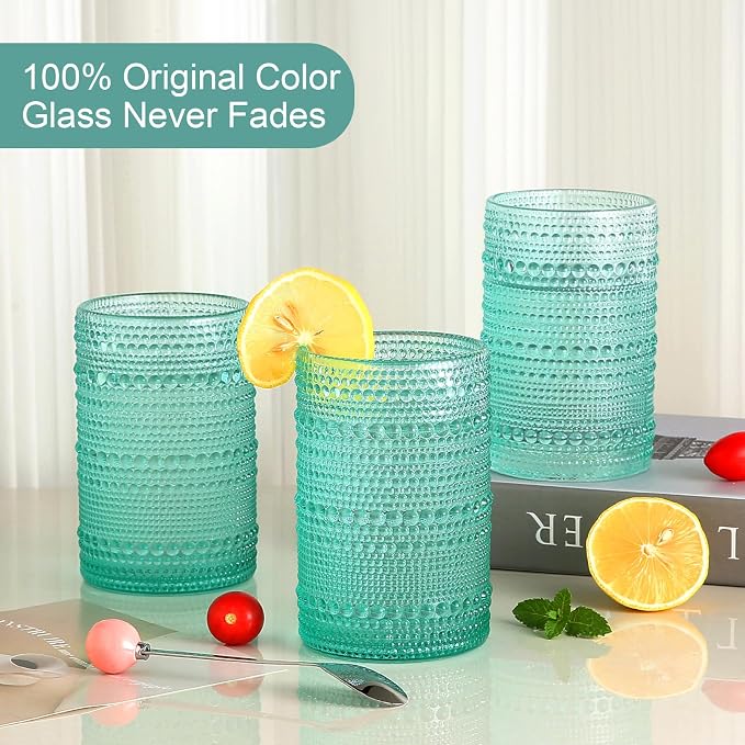 ZMOWIPDL Vintage Glassware Drinking Glasses Set of 6, 15 oz Hobnail Glass Cups - Image 3