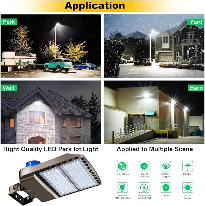 200W LED Parking Lot Light Outdoor, 28000LM Bright Dusk to Dawn Floodlights - Image 4