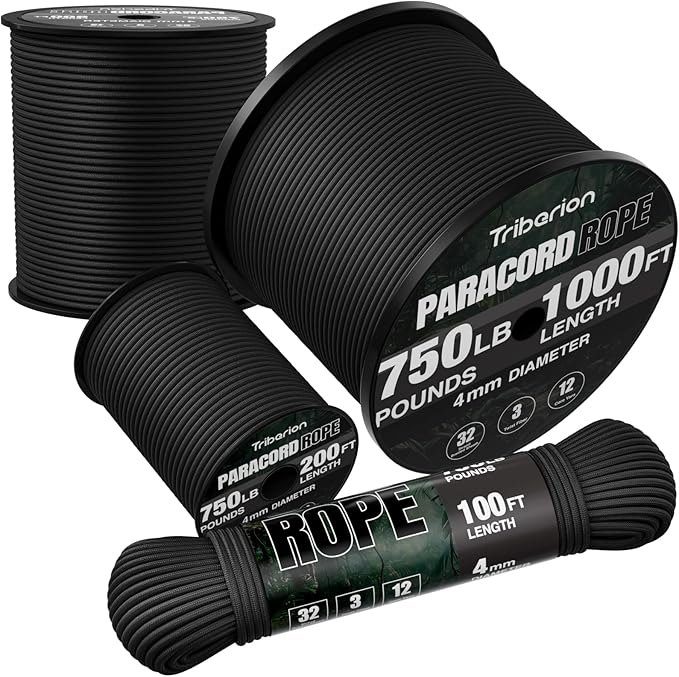 Paracord Rope 750 lb - 200ft 5/32" Parachute Cord 4MM 12-Strand para Cord - by Triberion