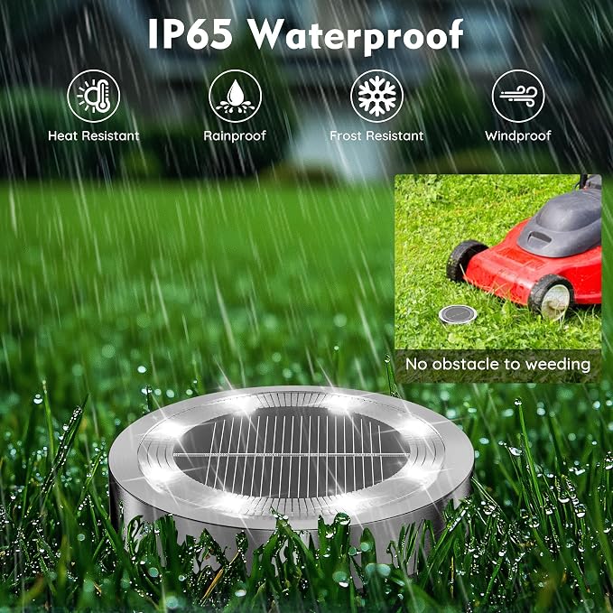 Solar Ground Lights Outdoor, 12 Pack Solar Lights Outdoor Waterproof, Mini Flat - Image 2