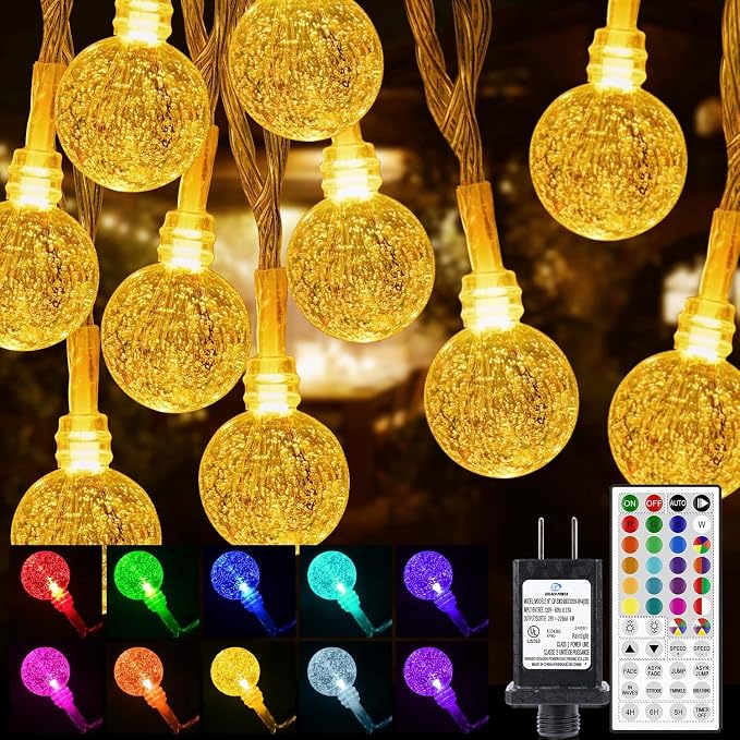 Color Changing String Lights Plug in, 33ft 60LED Connectable Crystal Globe by Omika
