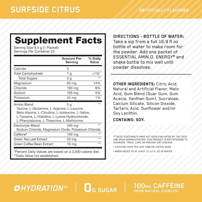 Optimum Nutrition Amino Energy Plus Hydration Packets, On-The-Go Caffiene Stick - Image 3