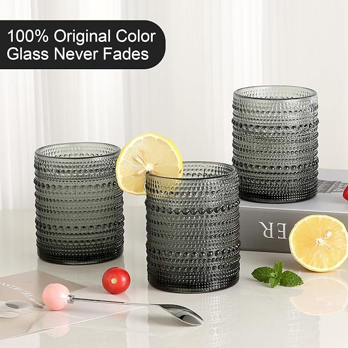 ZMOWIPDL Vintage Glassware Drinking Glasses Set of 6, 12 oz Hobnail Glass Cups - Image 3