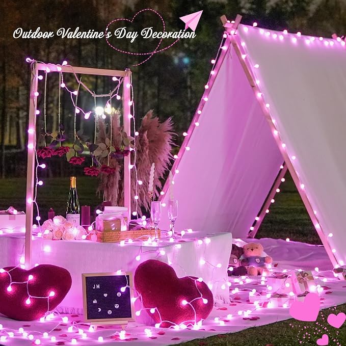 JMEXSUSS 100 LED Pink String Lights Indoor, 33 ft Connectable Globe Pink Lights - Image 5