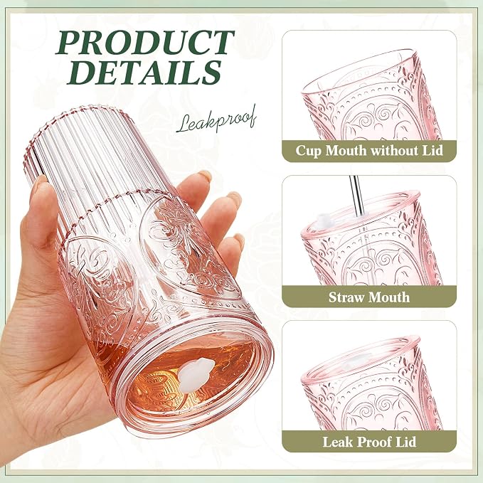 4 Set 20oz Vintage Plastic Tumbler - Image 3