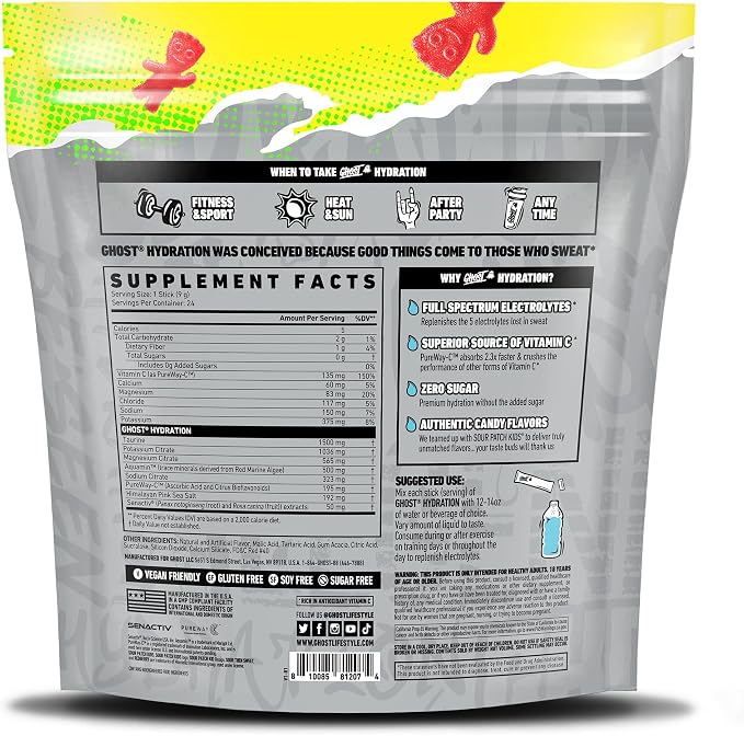 GHOST Hydration Packets, Sour Patch Kids Redberry, 24 Sticks, Electrolyte Powder - Image 2