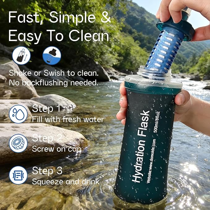 GUYI 1.0L Collapsible Water Filter Bottle, Removes Impurities, BPA Free - Image 5