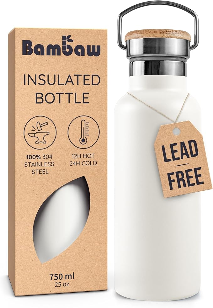 Bambaw Insulated Water Bottle 24 oz, Metal Water Bottle Stainless Steel by Bambaw