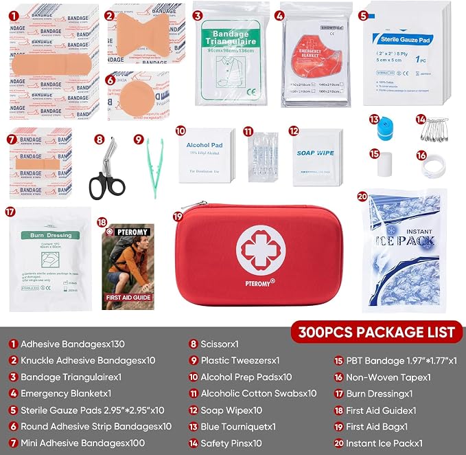 PTEROMY 300 Piece First Aid Kit, Portable Small Emergency Kits Compact 1st Aid - Image 3