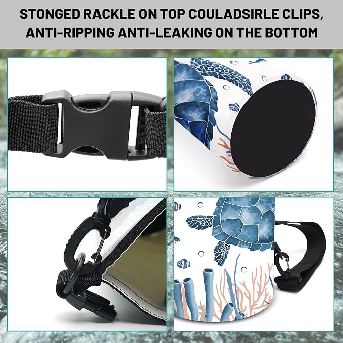 Waterproof Dry Bag, Roll Top Sea Turtle Coral Starfish Waterproof Backpack - Image 3