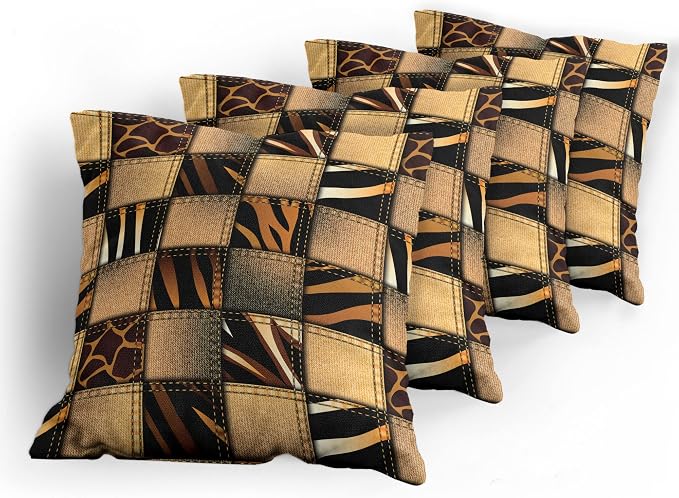 Ambesonne Safari Decorative Throw Pillow Case Pack of 4, Jeans Denim Patchwork - Image 5