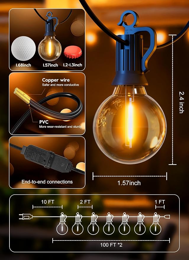 Outdoor String Patio Lights, 200FT 100 LED Patio Lights Waterproof, Connectable - Image 7