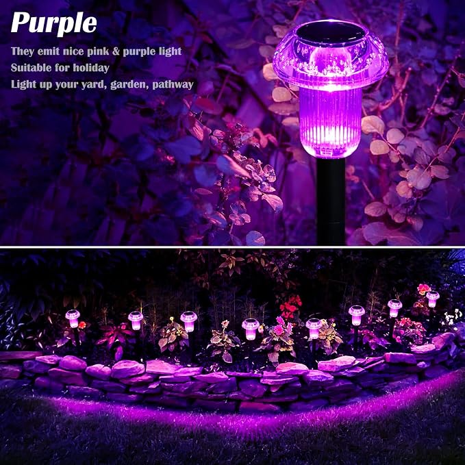 Priddop Solar Lights Outdoor Pathway Waterproof 8 Pack Purple LED Acrylic - Image 4