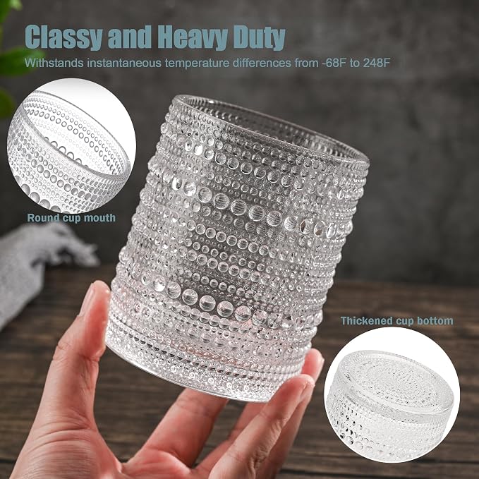 Set of 4 Hobnail Drinking Glasses, 15.2 Oz Romantic Water Glasses, Cocktail - Image 4
