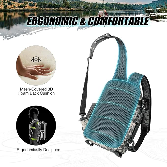 Piscifun Fishing Backpack with Rod Holder, Lightweight Sling Bag Storge Gear - Image 3