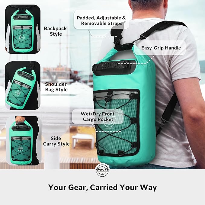 STOVER 5/10/25/30/40/55L Waterproof Dry Bag- Roll-Top Backpack w/Phone Case- - Image 3