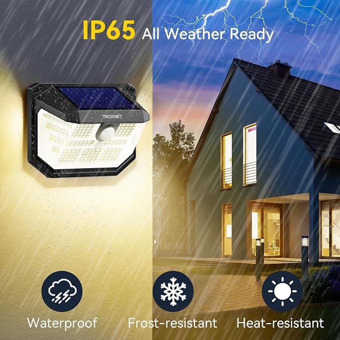 TECKNET 231 LED Motion Sensor Outdoor Lights, 6 Pack, 300° Solar Security Wall - Image 5