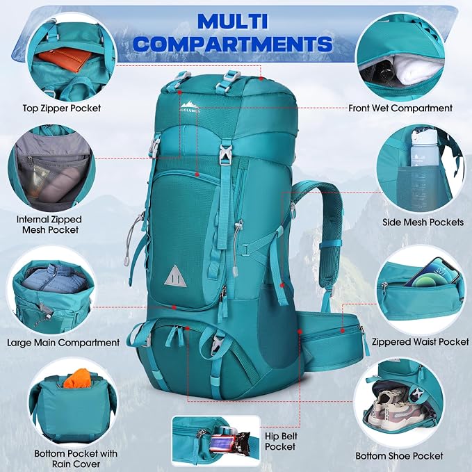 IGOLUMON 60L Hiking Backpack Waterproof Camping Backpack - Image 3