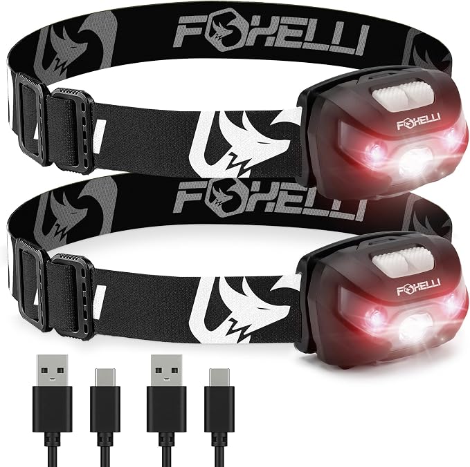 Foxelli USB-C Rechargeable LED Headlamp – Super Bright, Lightweight Head Lamp by FOXELLI