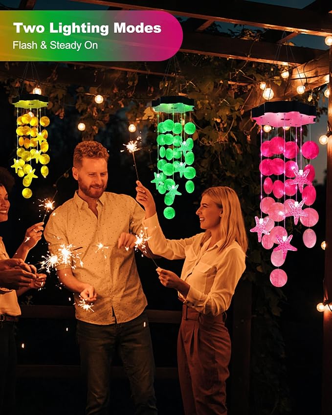 Toodour Solar Wind Chimes for Outside, Shells Light Gifts for Mom Grandma Women - Image 3