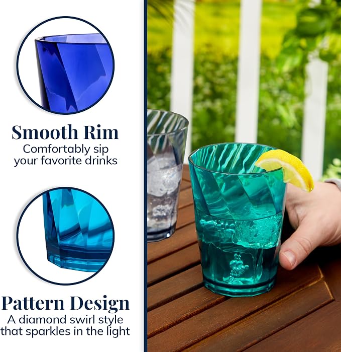 US Acrylic Optix Plastic Reusable Drinking Glasses 14oz Rocks Cups in Coastal - Image 4