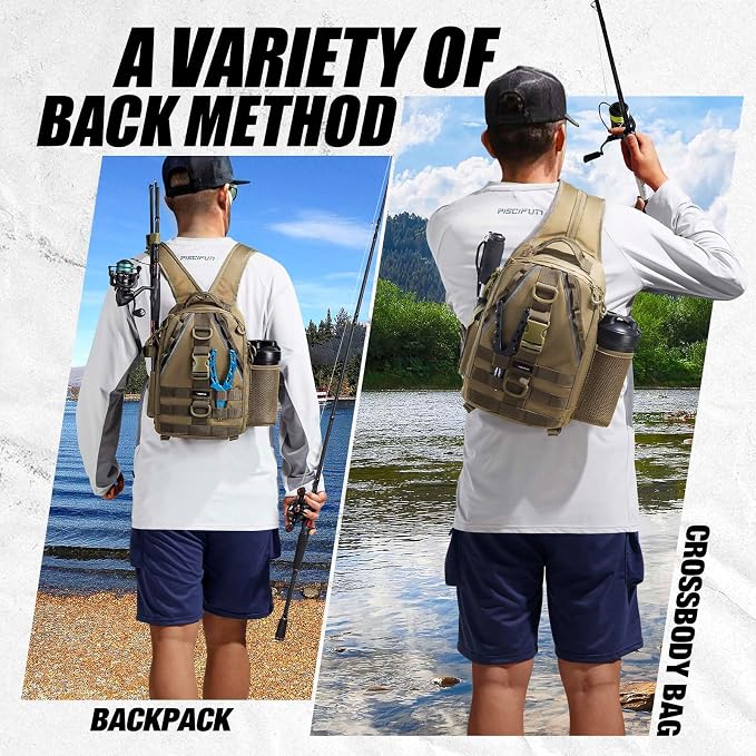 Piscifun Fishing Backpack with Rod Holder, Lightweight Sling Bag Storge Gear - Image 3